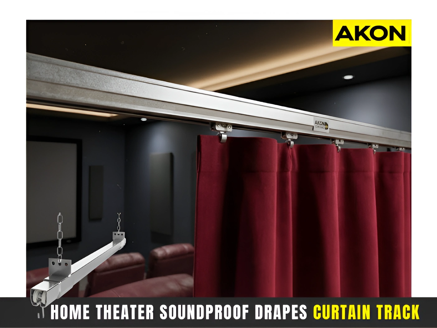 Industrial track rails for home theater soundproof drapes with reinforced ceiling mounting brackets