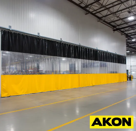 Clear vinyl warehouse curtains for visibility and separation