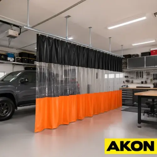 Garage divider curtain track system for workspace separation resized