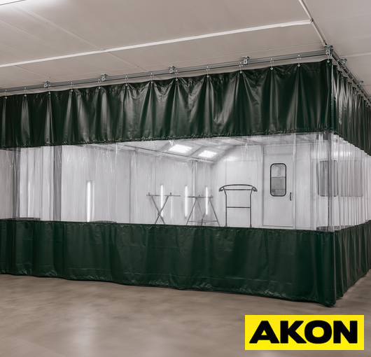 Heavy duty industrial vinyl curtains for paint overspray containment