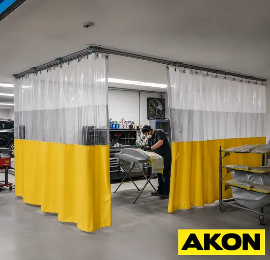 Paint prep overspray vinyl curtain track enclosure