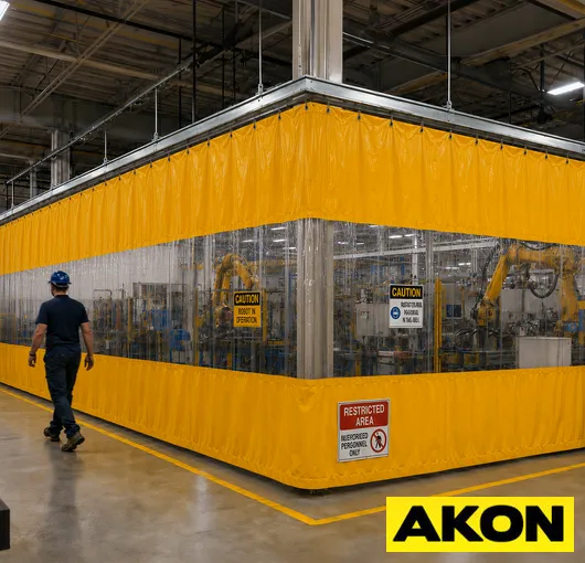 Production area safety curtain track installation