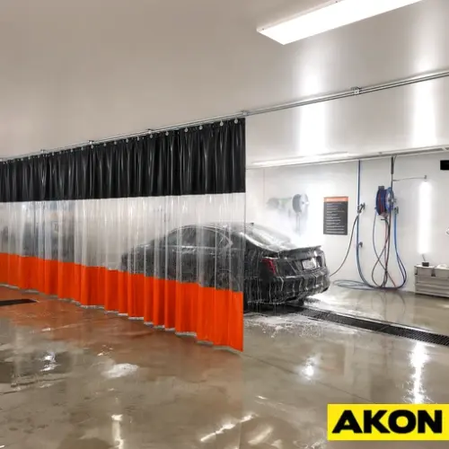 Weatherproof wash bay curtain track