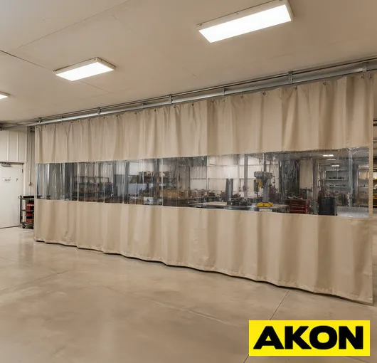 Workshop vinyl curtain track system for cleaner work zones resized