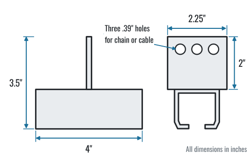 Chain or cable mount track support dimensions