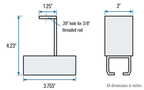 Threaded rod mount track support dimensions
