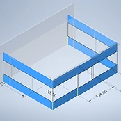Rendering of a clear and blue vinyl curtain enclosure around a work area